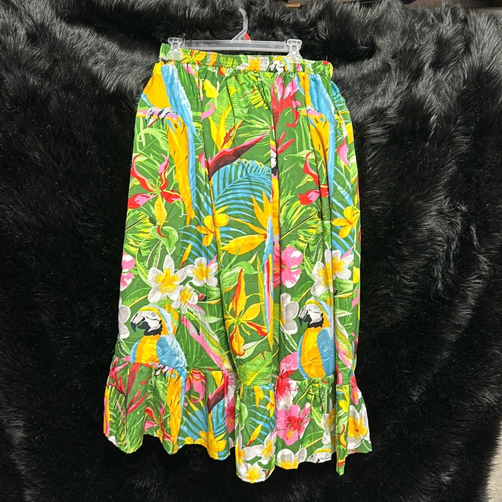MACAU JUNGLE TIERED FLORAL LINEDMULTICOLOR MAXI SKIRT GYPSIE BLU.‎ : Size L